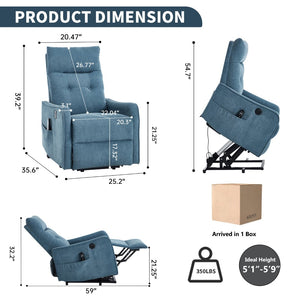 English Elm Beige Chenille Power Lift Recliner with Massage Heat and Usb for Senior Comfort Blue W1803P364113