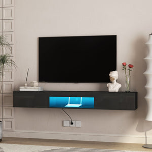 English Elm Floating Wall Mounted Tv Stand with Led Backlit Gloss Cabinet for Living Room W1321P300549