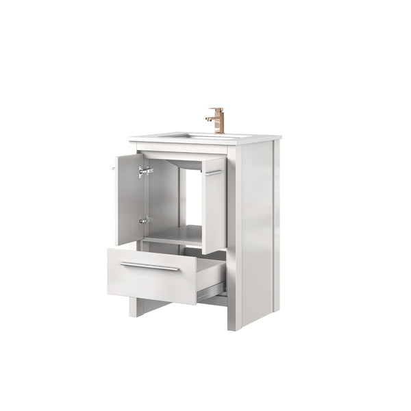 English Elm White Bath Vanity 24" W X 20" D With Cultured Marble Top & Stylish Rose Gold Faucet For Small Spaces B2731P259283-GIGA