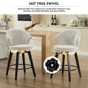 English Elm 008-Wing Upholstered Swivel Counter Stools Set of 2 with Solid Wood Legs, Chenille Comfort & 250lb Capacity White W2636P239835
