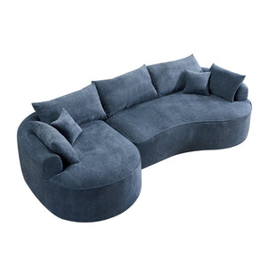 English Elm 124.5-inch Curved Chenille Sectional Sofa with Pillows Deep Seat Living Room Couch Blue W3612S00025