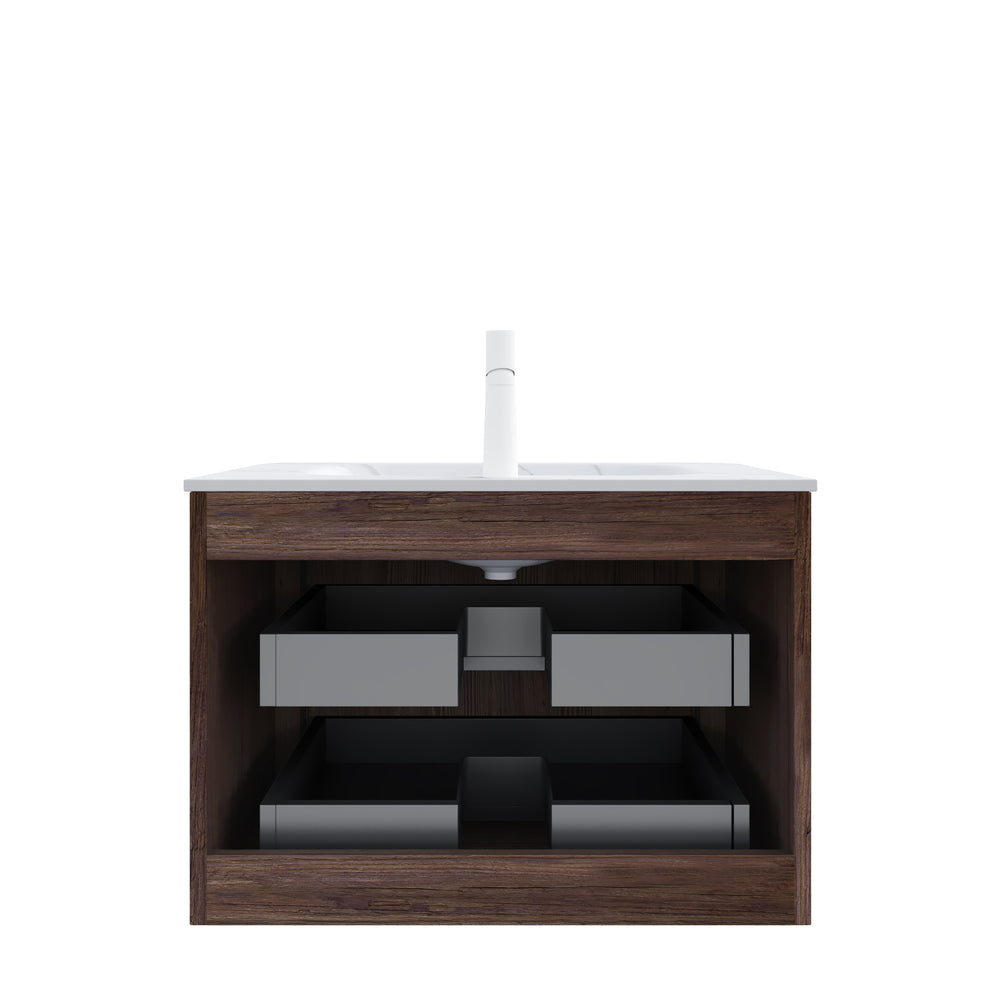 English Elm NOOR Floating 30" Bathroom Vanity with Seamless Sintered Basin, Retro Walnut Plywood, 2 Soft-Close Drawers W2615P345715