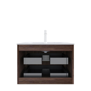 English Elm NOOR Floating 30" Bathroom Vanity with Seamless Sintered Basin, Retro Walnut Plywood, 2 Soft-Close Drawers W2615P345715