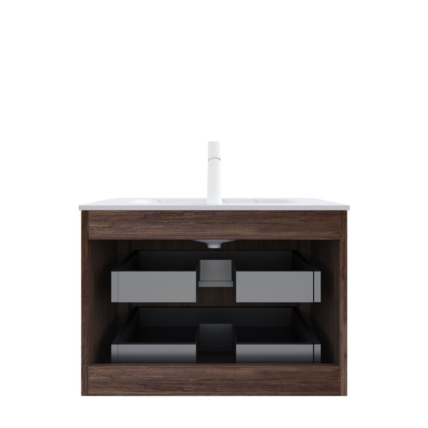 English Elm NOOR Floating 30" Bathroom Vanity with Seamless Sintered Basin, Retro Walnut Plywood, 2 Soft-Close Drawers W2615P345715