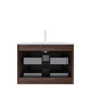 English Elm Noor Oak Veneer Floating Bathroom Vanity with Grooved Plywood Cabinet and Ceramic Basin W2615P386403