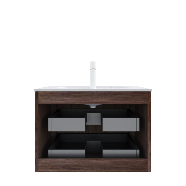 English Elm Noor Oak Veneer Floating Bathroom Vanity with Grooved Plywood Cabinet and Ceramic Basin W2615P386403