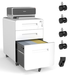 English Elm 3-Drawer Mobile File Cabinet With Lock - Durable All-Steel Storage On Casters For Home & Office Use T2398P391280