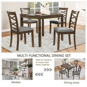 English Elm Elegant 5-Piece Walnut Dining Table Set With 4 Upholstered Chairs For Modern Living & Dining Spaces W1998S00076