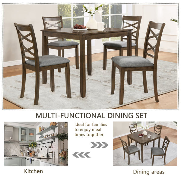 English Elm Elegant 5-Piece Walnut Dining Table Set With 4 Upholstered Chairs For Modern Living & Dining Spaces W1998S00076