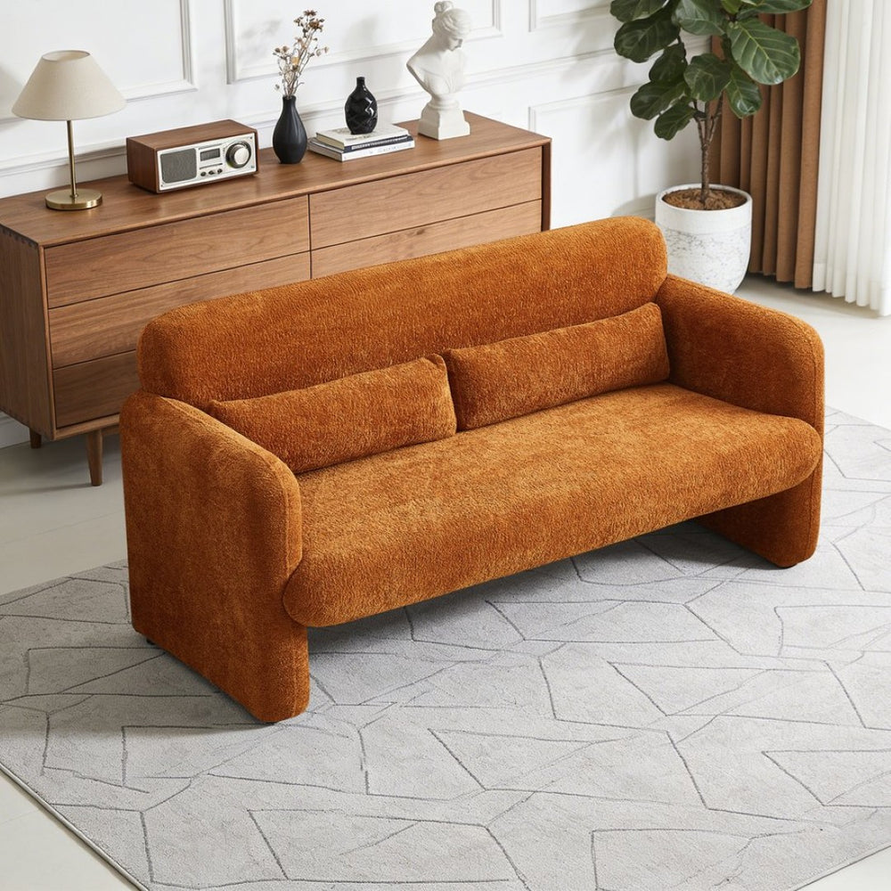 English Elm Best-selling Boucle Cloud Loveseat Velvet Upholstered 2 Seater with Lumbar Pillow Orange W1765P334059