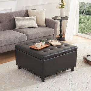 English Elm Large Tufted Square Ottoman with Hidden Storage Solid Wood Frame Living Room Seat T2694P193508