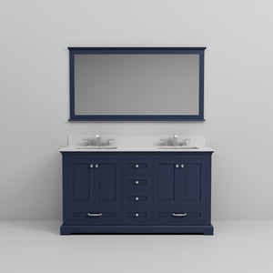 English Elm Navy Double Bath Vanity 60" W x 22" D with Cultured Marble Top, Chrome Faucet, 58" Mirror, Durable Finish B2731S01011