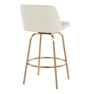 English Elm Toriano 26" Contemporary Counter Stool Set of 2 with Swivel Padded Seat Gold Metal Base, Stylish Upholstery and Round Footrest Cream B202S00393