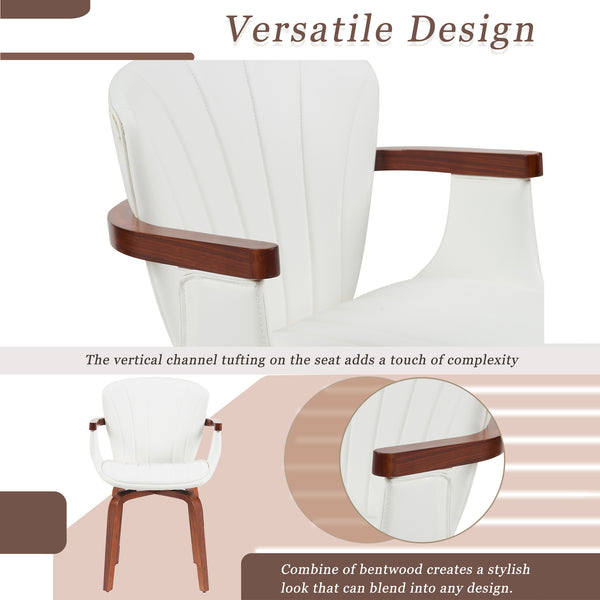 English Elm Mid-Century Bentwood Swivel Dining Chairs Set Of 2 - Stylish Pu Leather Accent Chairs For Any Space N842P290039K