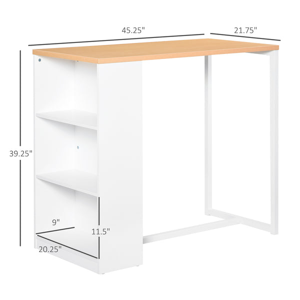 English Elm HOMCOM Counter Height Bar Table with 3-Tier Storage Shelves, MDF Top & Steel Frame, Anti-Tip 45.25" L White W2225P217146