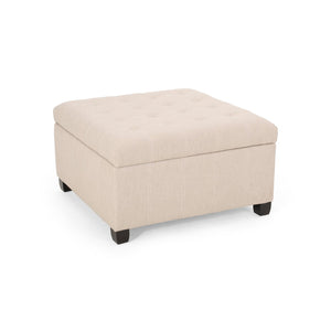English Elm Upholstered Waffle Tufted Storage Ottoman with Birch Legs for Modern Living Rooms Wheat N757P377356I