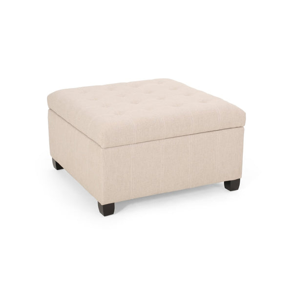 English Elm Upholstered Waffle Tufted Storage Ottoman with Birch Legs for Modern Living Rooms Wheat N757P377356I