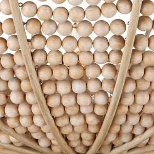 Korg Chandelier - Elegant Beige Coastal Lighting with Wooden Beads & Wrought Iron Frame, 42.25" Dia