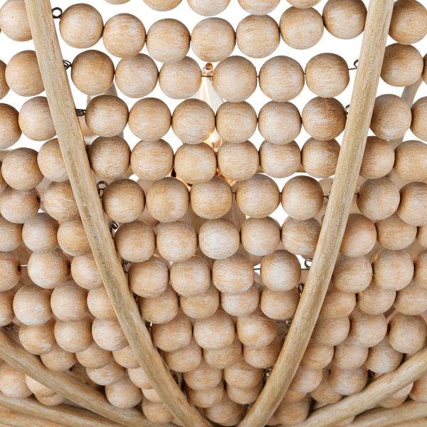 Korg Chandelier - Elegant Beige Coastal Lighting with Wooden Beads & Wrought Iron Frame, 42.25" Dia