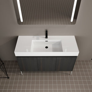 English Elm 48" Freestanding Bathroom Vanity with Resin Sink and Spacious Cabinet, Soft-Close Doors, Durable Finish Dark Oak W1972S00015