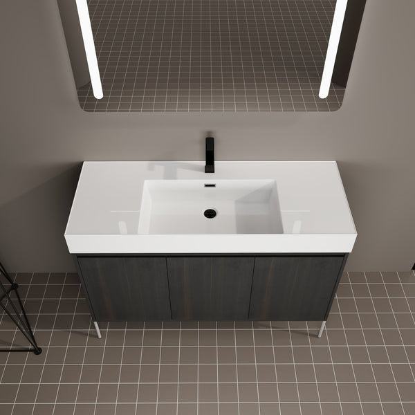 English Elm 48" Freestanding Bathroom Vanity with Resin Sink and Spacious Cabinet, Soft-Close Doors, Durable Finish Dark Oak W1972S00015