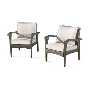 English Elm Christopher Knight Home® - HONOLULU Woven Rattan Club Chair Set — Durable PE Rattan & Iron Frame, Waterproof Fabric, Cozy Seating Grey+Silver 52918.00GRYMP2