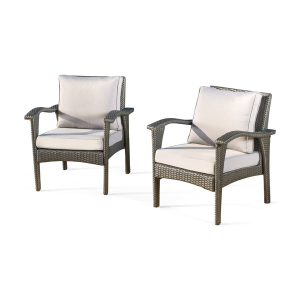 English Elm Christopher Knight Home® - HONOLULU Woven Rattan Club Chair Set — Durable PE Rattan & Iron Frame, Waterproof Fabric, Cozy Seating Grey+Silver 52918.00GRYMP2