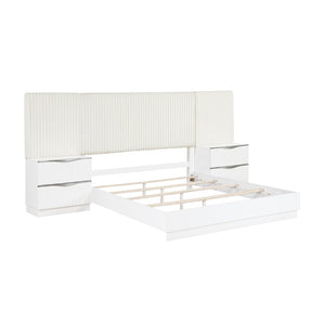 English Elm Luxurious Pearl White California King Bedroom Set with Faux Fur Headboard Wall Panel B011S02281