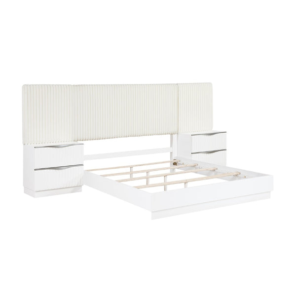English Elm Luxurious Pearl White California King Bedroom Set with Faux Fur Headboard Wall Panel B011S02281
