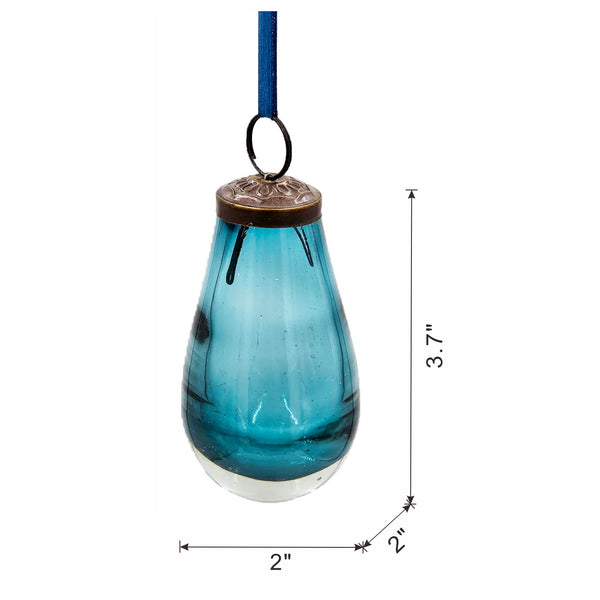 English Elm 2" Luster Tear Drop Ornament Set of 12 — Sleek Glass Holiday Hanging Decor with Brass Accent for Parties Blue W2078P247914