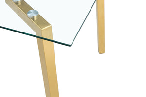 English Elm Glass Dining Table - Elegant Transparent Design With Golden Legs, Perfect For Modern Homes & Offices W370S00054