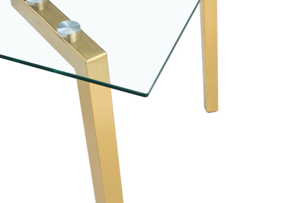 English Elm Glass Dining Table - Elegant Transparent Design With Golden Legs, Perfect For Modern Homes & Offices W370S00054