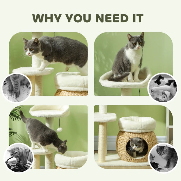 English Elm Large Floral Cat Tree 74 Inch Teddy Fleece Multi Level Tower with Sisal Scratching Posts T3971P413061