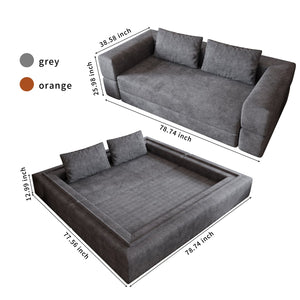English Elm Sofa Convertible Memory Foam Sleeper Couch with Rectangle Pillow & Removable Cushions, Modern Chenille Lounge for Bedroom Grey W3670P355586