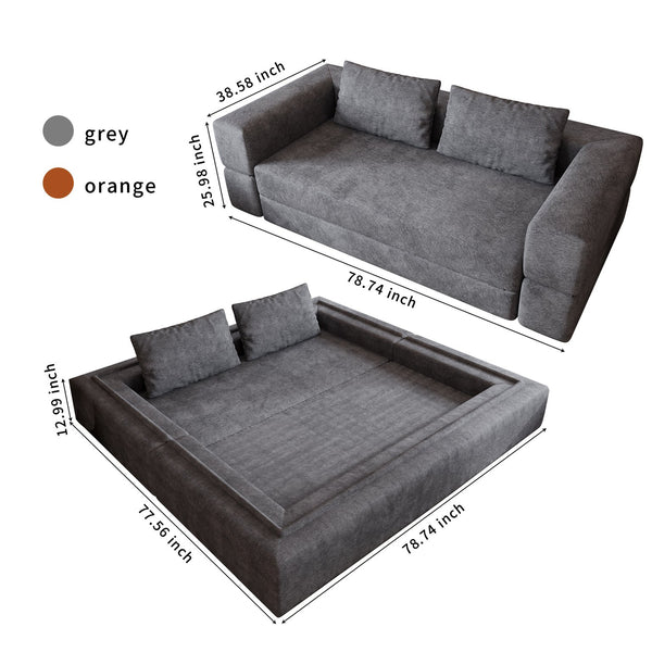 English Elm Sofa Convertible Memory Foam Sleeper Couch with Rectangle Pillow & Removable Cushions, Modern Chenille Lounge for Bedroom Grey W3670P355586
