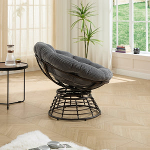 English Elm Comfortable Papasan Swivel Chair Pe Rattan Bowl Seat with Plush Corduroy Cushion W640P443552