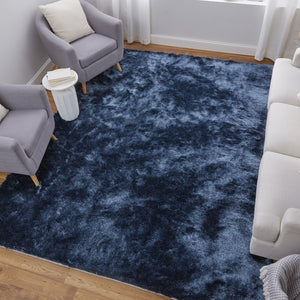 Feizy Rugs 4944550f Indochine Plush Hand-tufted Polyester Shag Rug - Luxurious High Pile For Contemporary Spaces Blue,Black Polyester 4944550fblu000f50