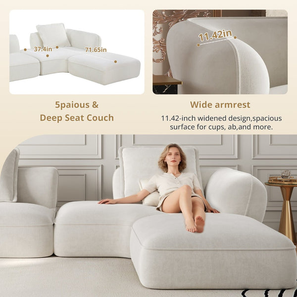 English Elm 122" L-shaped Sectional with Deep Chaise High Density Foam Low Profile Living Room Sofa Beige N767P371309W