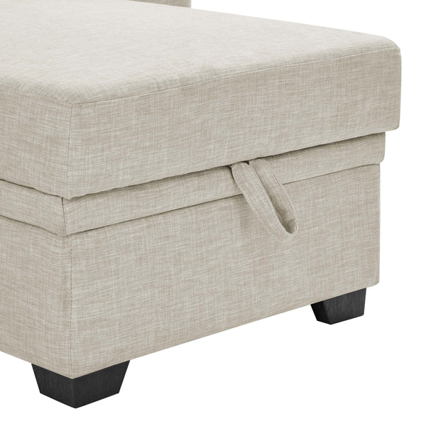 English Elm Upholstered Sleeper Sofa with Chaise & Under-Seat Storage, Reversible L/R, Modern Compact Design Beige B355S00005