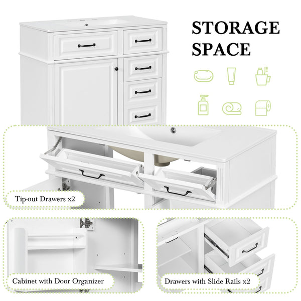 English Elm 36-Inch Modern Bathroom Vanity With Ceramic Sink, Durable Wood Frame, Adjustable Storage & Sleek Design N725P350849K