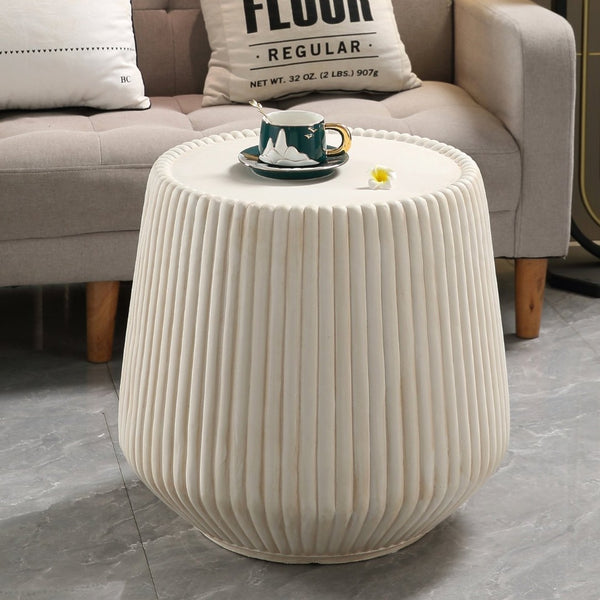English Elm Off-white Magnesium Oxide Fluted Accent Table Sculptural Matte Finish Indoor Outdoor W5351P456829
