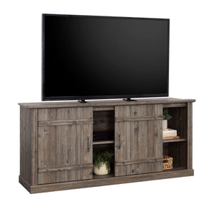 English Elm Credenza, Rustic 70" TV Stand with Sliding Barn Doors, Adjustable Shelves, Cord Management, 62" Pine Wood B356P354487