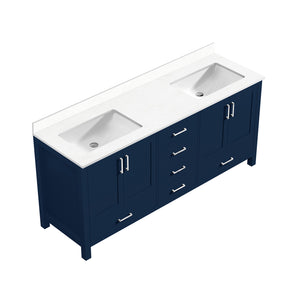 English Elm Navy 72" Double Bath Vanity 22" D with White Quartz Top — Solid Wood, Soft-Close Drawers, Ample Storage B2731P258928