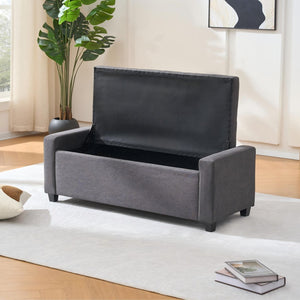 English Elm 48" Tufted Faux Linen Storage Bench with Arms Lift Top Ottoman for Bedroom Entryway Grey W3523P387534