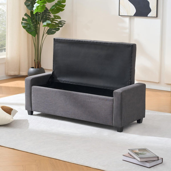 English Elm 48" Tufted Faux Linen Storage Bench with Arms Lift Top Ottoman for Bedroom Entryway Grey W3523P387534