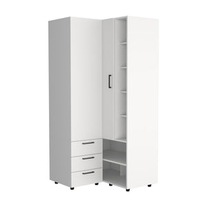 English Elm Toulouse Corner Armoire White — Space-Saving Double-Door Wardrobe with Shelves & Hanging Rod, MDF B070S00377