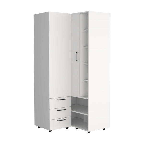 English Elm Toulouse Corner Armoire White — Space-Saving Double-Door Wardrobe with Shelves & Hanging Rod, MDF B070S00377
