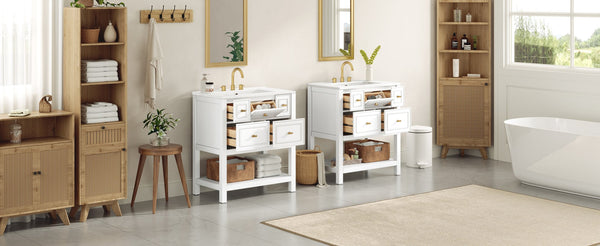 English Elm 60'' Elegant Bathroom Vanity Set With Ceramic Sink, Solid Wood Frame, Ample Storage & Modern Design N710SS00004K