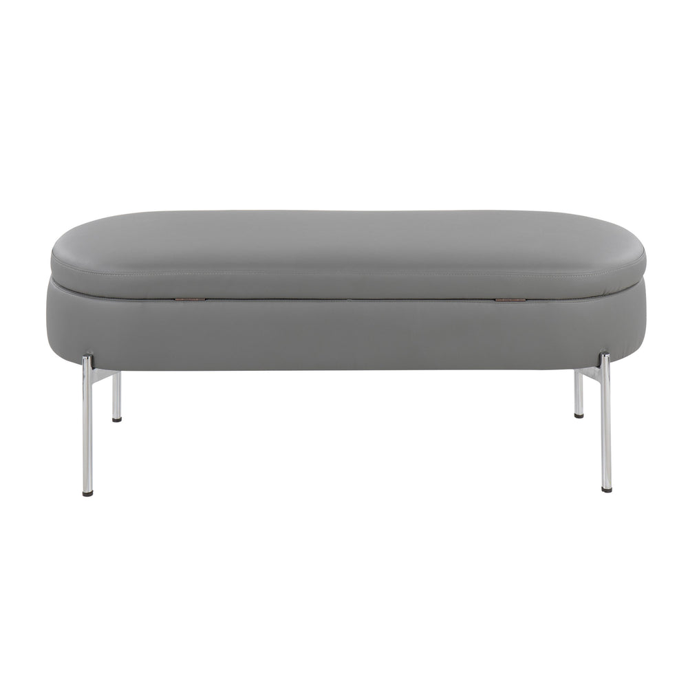 English Elm Chloe Glam Storage Bench with Flip-Top Lid, Grey Faux Leather & Chrome Base—Contemporary 49" Seating B202P223834