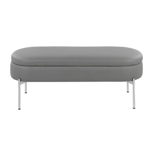 English Elm Chloe Glam Storage Bench with Flip-Top Lid, Grey Faux Leather & Chrome Base—Contemporary 49" Seating B202P223834